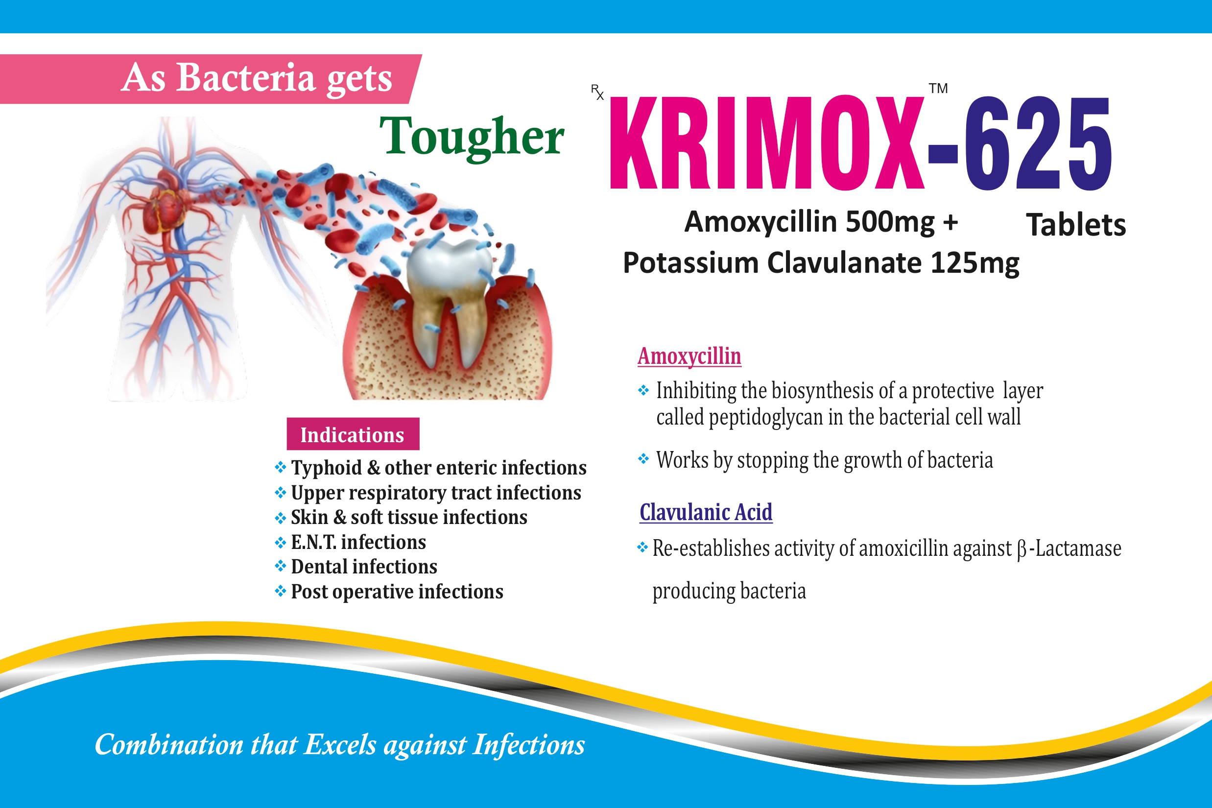 KRIMOX-625 Tablets (Amoxycillin 500 mg + Potassium Clavulanate 125 mg)
